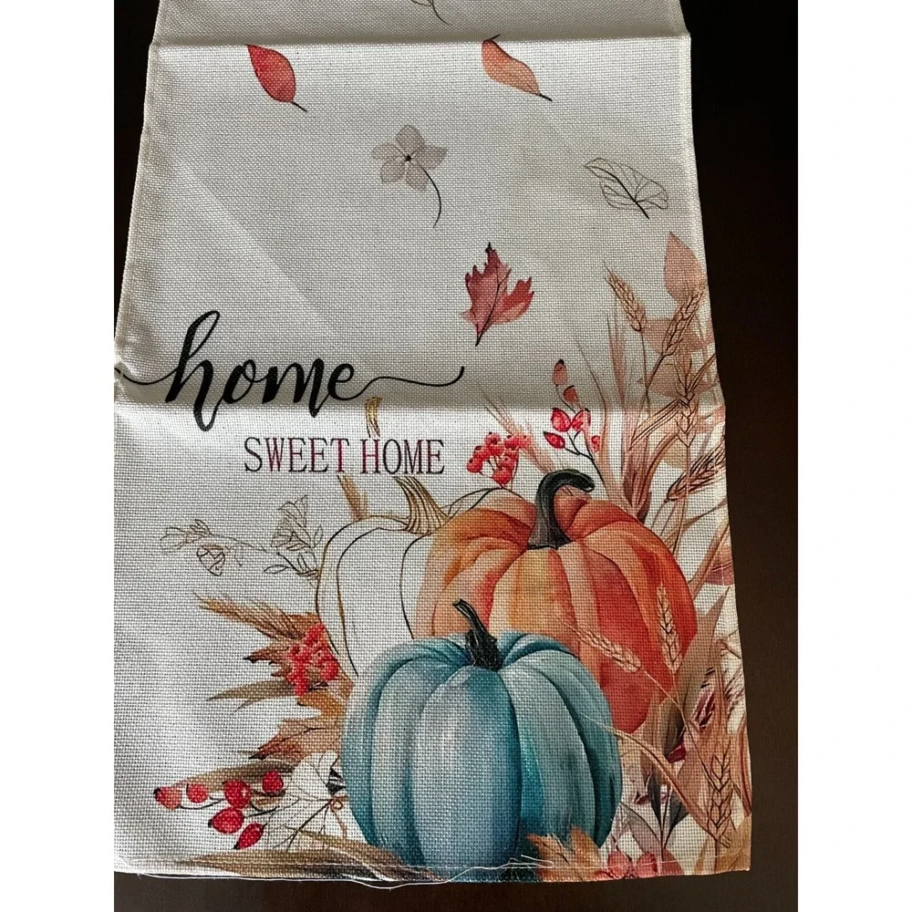 1pc Autumn Home Sweet Home Pumpkins Table Runner  72 Inches Long Burlap